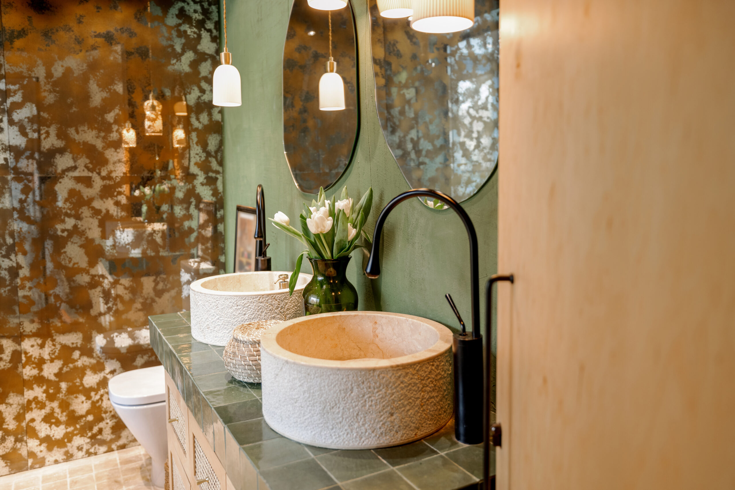 Bathroom interior in natural boho style